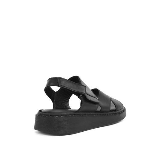 Kadın Siyah Bilekten Cırt Cırtlı Deri Sandalet