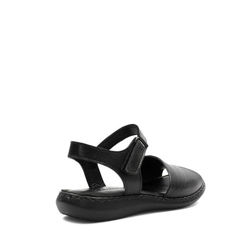 Kadın Siyah Bilekten Cırt Cırtlı Deri Sandalet