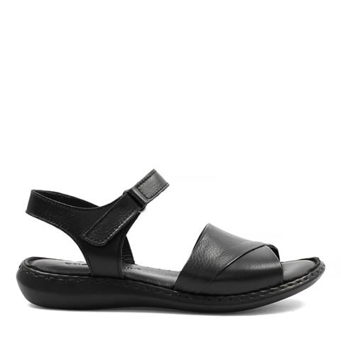 Kadın Siyah Bilekten Cırt Cırtlı Deri Sandalet