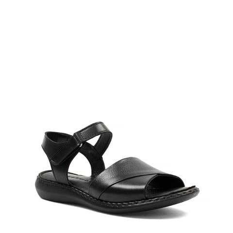 Kadın Siyah Bilekten Cırt Cırtlı Deri Sandalet