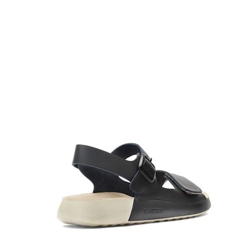 Kadın Siyah Önü Cırt Cırtlı Deri Sandalet