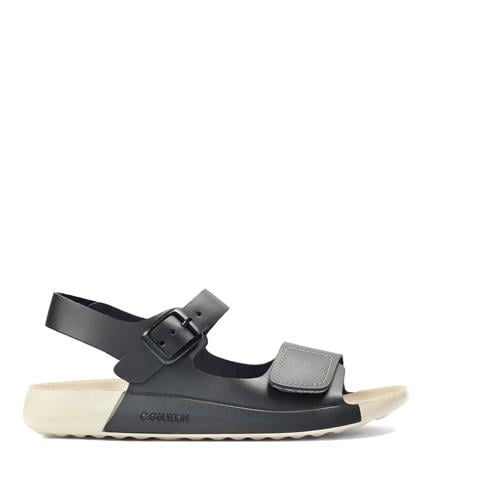 Kadın Siyah Önü Cırt Cırtlı Deri Sandalet