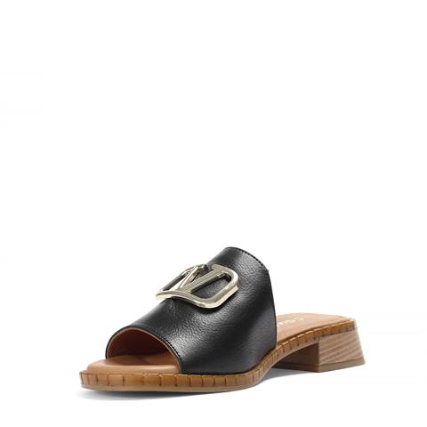 Kadın Siyah Toka Detaylı Deri Terlik