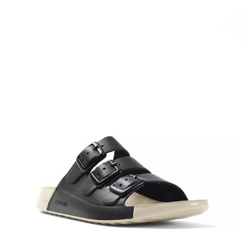 Kadın Siyah Üç Tokalı Rahat Deri Terlik