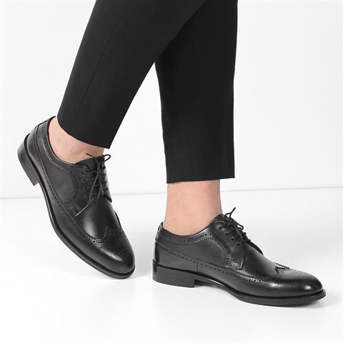 Erkek Siyah Bağcıklı Deri Klasik Ayakkabı