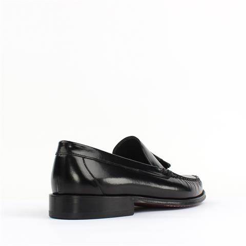Erkek Siyah Kösele Taban Açma Deri Loafer