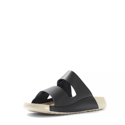 Kadın Siyah Çift Bantlı Önü Cırt Cırtlı Deri Terlik