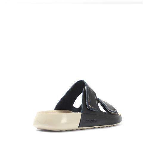 Kadın Siyah Çift Bantlı Önü Cırt Cırtlı Deri Terlik