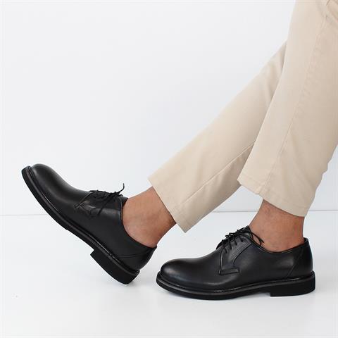 Erkek Siyah Bağcıklı Deri Klasik Ayakkabı