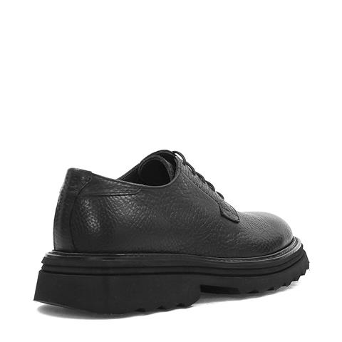 Erkek Siyah Bağcıklı Kalın Tabanlı Deri Günlük Ayakkabı