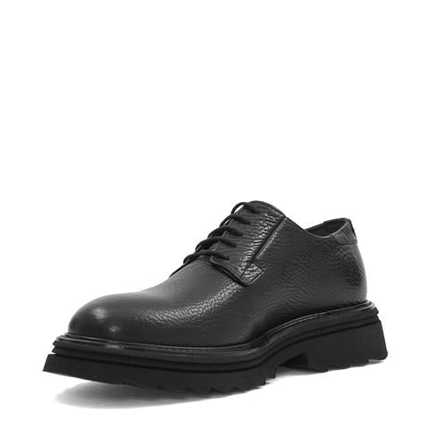 Erkek Siyah Bağcıklı Kalın Tabanlı Deri Günlük Ayakkabı