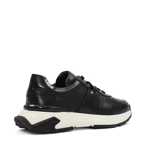 Erkek Siyah Bağcıklı Kalın Tabanlı Deri Sneaker