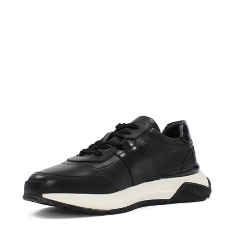 Erkek Siyah Bağcıklı Kalın Tabanlı Deri Sneaker