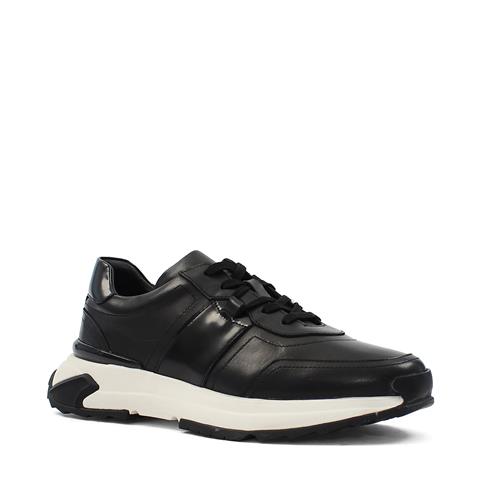 Erkek Siyah Bağcıklı Kalın Tabanlı Deri Sneaker