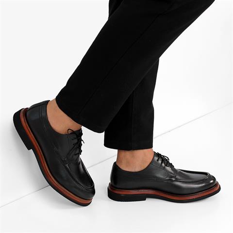 Erkek Siyah Bağcıklı Deri Günlük Ayakkabı