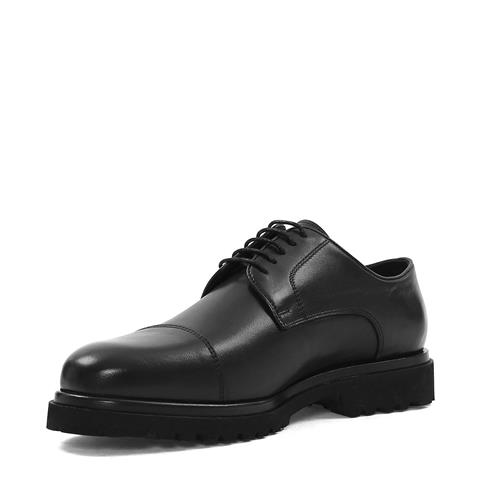 Erkek Siyah Bağcıklı Kalın Tabanlı Deri Günlük Ayakkabı