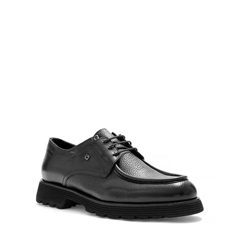 Erkek Siyah Bağcıklı Kalın Tabanlı Deri Günlük Ayakkabı