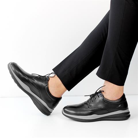 Erkek Siyah Bağcıklı Deri Günlük Ayakkabı