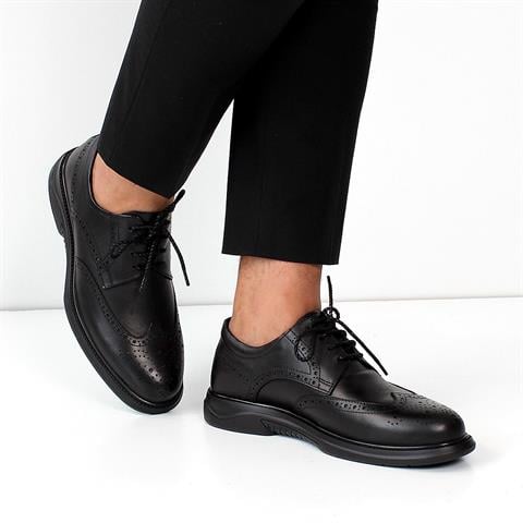 Erkek Siyah Bağcıklı Deri Günlük Ayakkabı