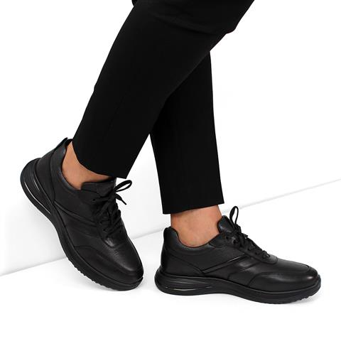 Erkek Siyah Bağcıklı Kalın Tabanlı Deri Günlük Ayakkabı