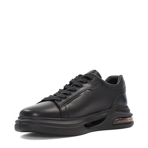 Erkek Siyah Bağcıklı Kalın Tabanlı Deri Sneaker