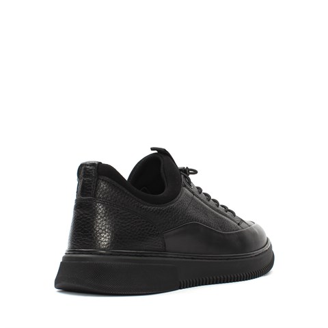 Erkek Siyah Bağcıklı Kalın Tabanlı Deri Günlük Ayakkabı