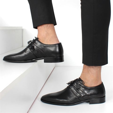 Erkek Siyah Bağcıklı Deri Klasik Ayakkabı