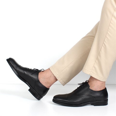 Erkek Siyah Bağcıklı Deri Klasik Ayakkabı