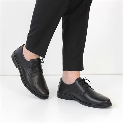 Erkek Siyah Bağcıklı Deri Günlük Ayakkabı