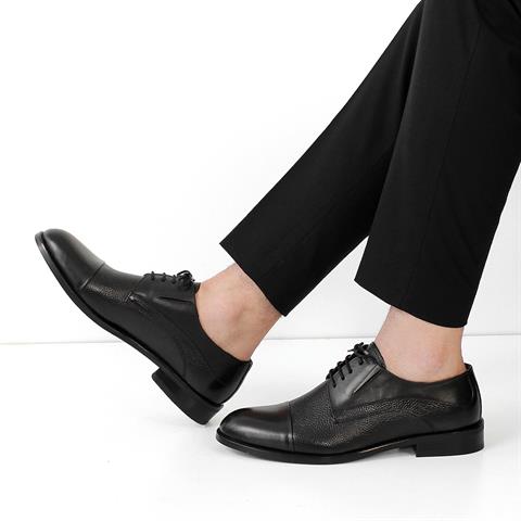 Erkek Siyah Bağcıklı Deri Klasik Ayakkabı