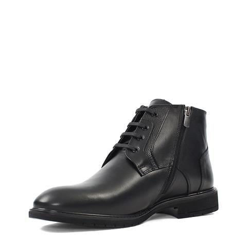 Erkek Siyah Bağcıklı Fermuarlı Deri Bot