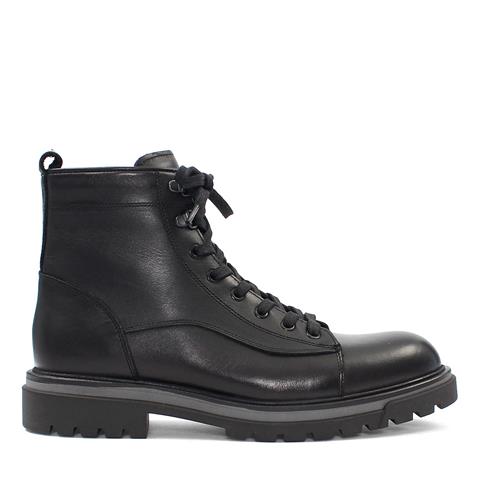 Erkek Siyah Bağcıklı Fermuarlı Deri Bot