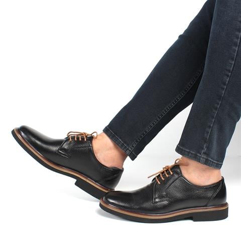 Erkek Siyah Bağcıklı Deri Günlük Ayakkabı