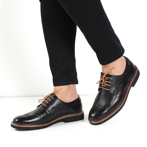 Erkek Siyah Bağcıklı Deri Günlük Ayakkabı