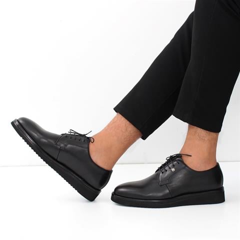 Erkek Siyah Bağcıklı Deri Klasik Ayakkabı