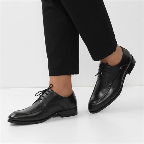 Erkek Siyah Bağcıklı Deri Klasik Ayakkabı