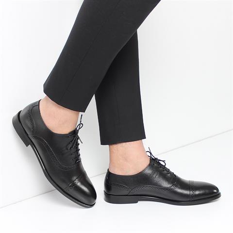 Erkek Siyah Bağcıklı Deri Klasik Ayakkabı
