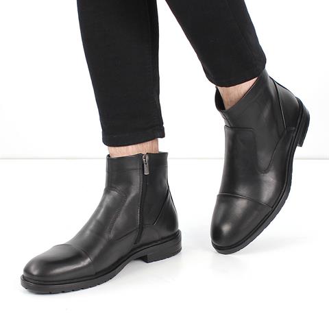 Erkek Siyah Fermuarlı Deri Bot