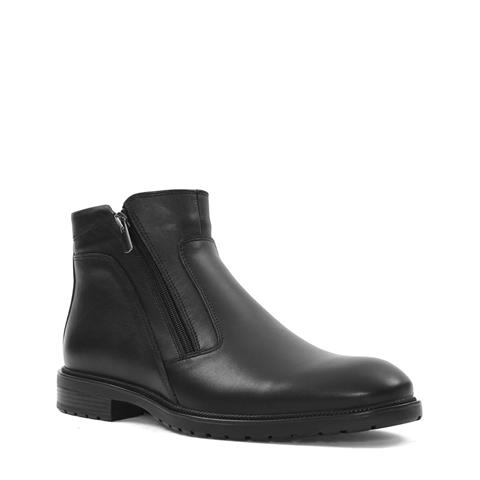 Erkek Siyah Çift Fermuarlı Deri Bot