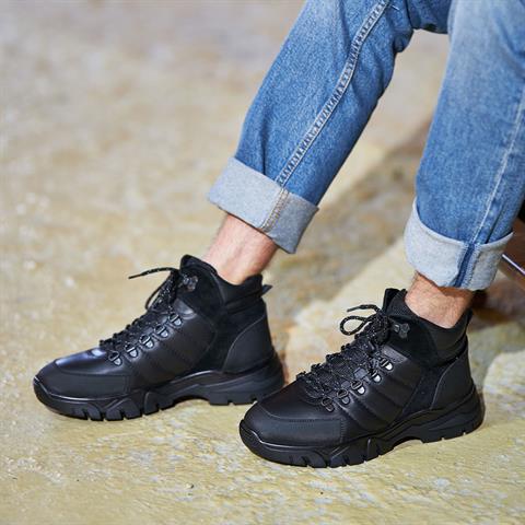 Erkek Siyah Bağcıklı Deri Bot