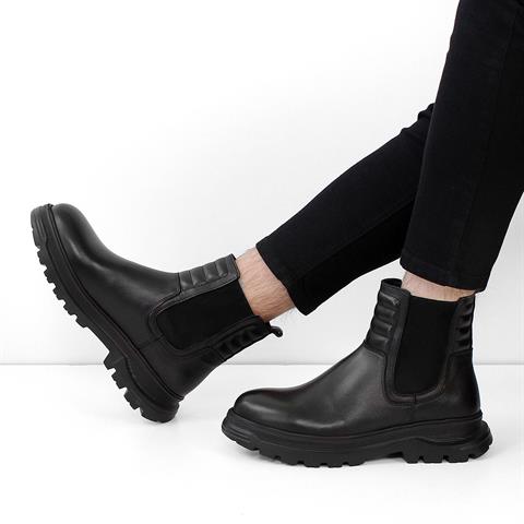 Erkek Siyah Deri Chelsea Bot