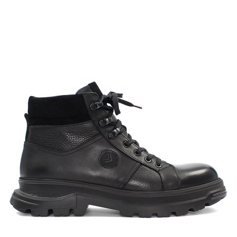 Erkek Siyah Bağcıklı Fermuarlı Deri Bot