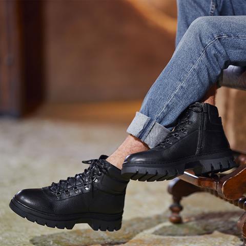 Erkek Siyah Bağcıklı Fermuarlı Deri Bot