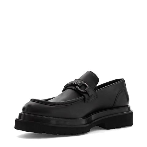 Erkek Siyah Kalın Tabanlı Deri Loafer