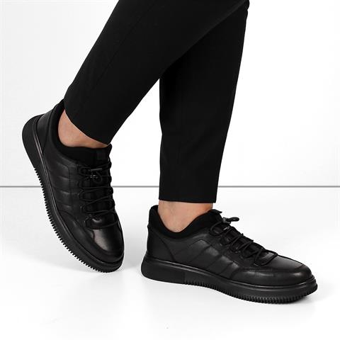 Erkek Siyah Bağcıklı Deri Günlük Ayakkabı