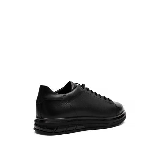 Erkek Siyah Bağcıklı Kalın Tabanlı Deri Sneaker