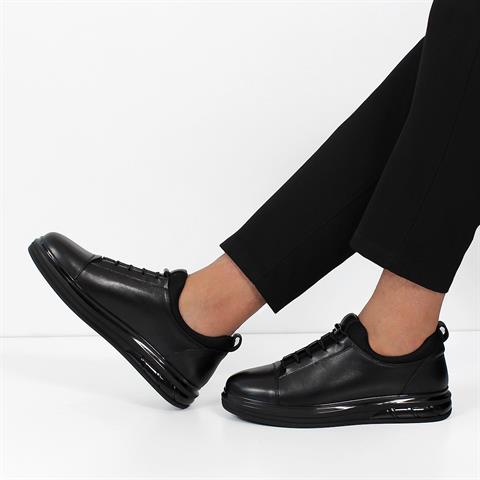 Erkek Siyah Kalın Tabanlı Deri Sneaker