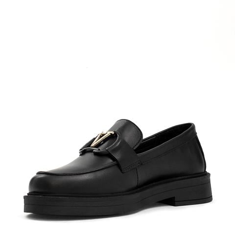 Kadın Siyah Tokalı Kalın Tabanlı Deri Loafer