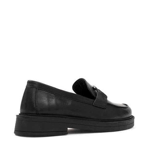 Kadın Siyah Tokalı Kalın Tabanlı Deri Loafer