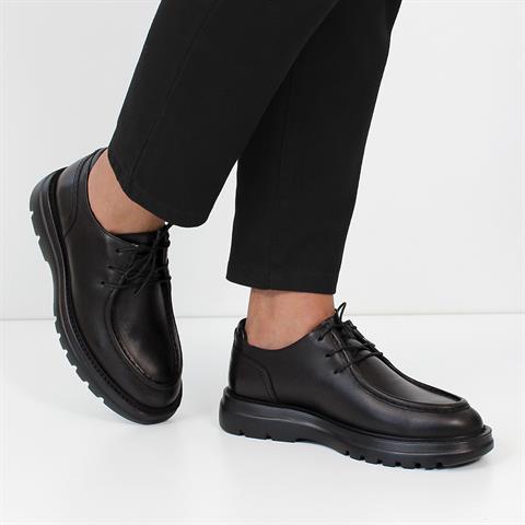 Erkek Siyah Bağcıklı Deri Günlük Ayakkabı